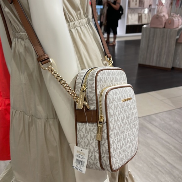 Michael Kors Jet Set Travel NS Chain Medium Logo Crossbody Bag Vanilla Color - Picture 12 of 16